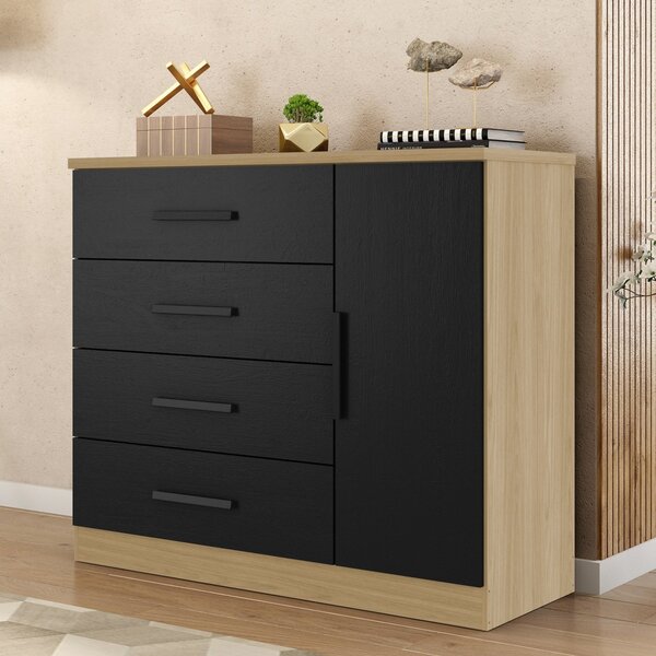 Cômoda Sapateira 1 Porta 4 Gavetas Genova Plus Freijó/preto