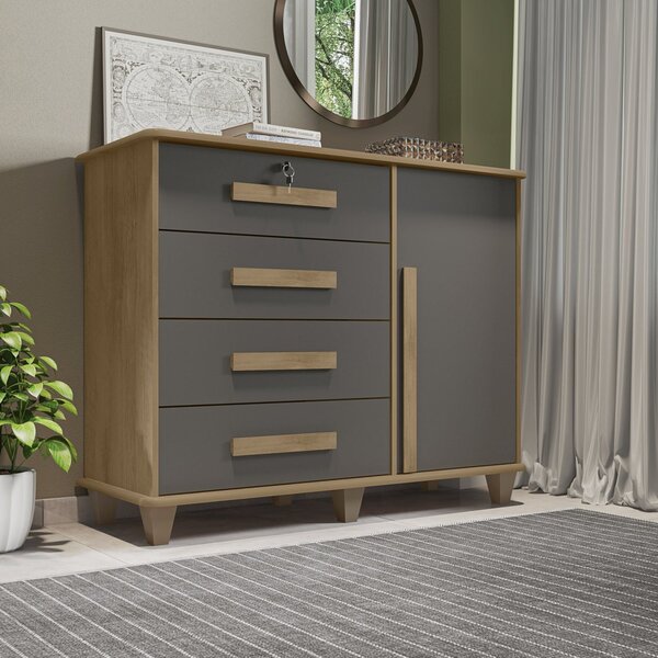 Cômoda Sapateira 1 Porta 4 Gavetas Grécia Rv Móveis Cinamomo/