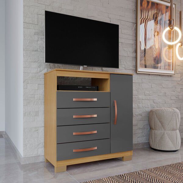 Cômoda Sapateira 1 Porta 4 Gavetas Itapema Carvalho Americano