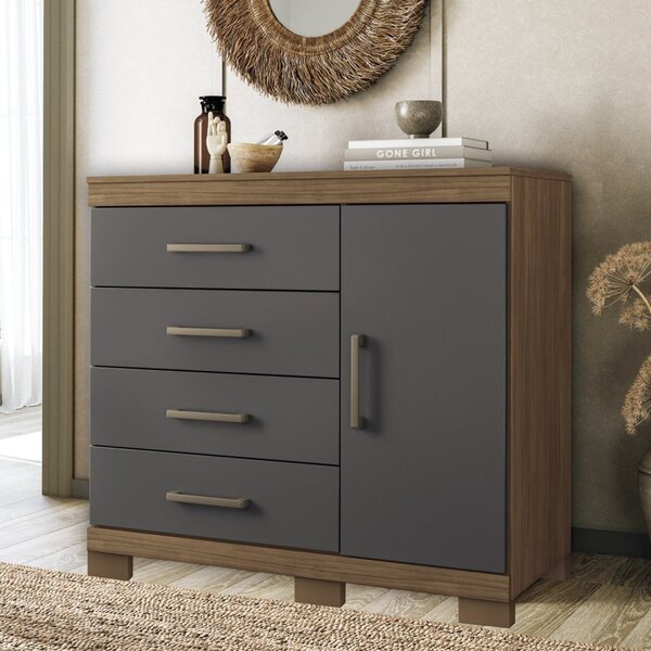 Cômoda Sapateira 1 Porta 4 Gavetas Plus Com Pés Jatobá/grafite