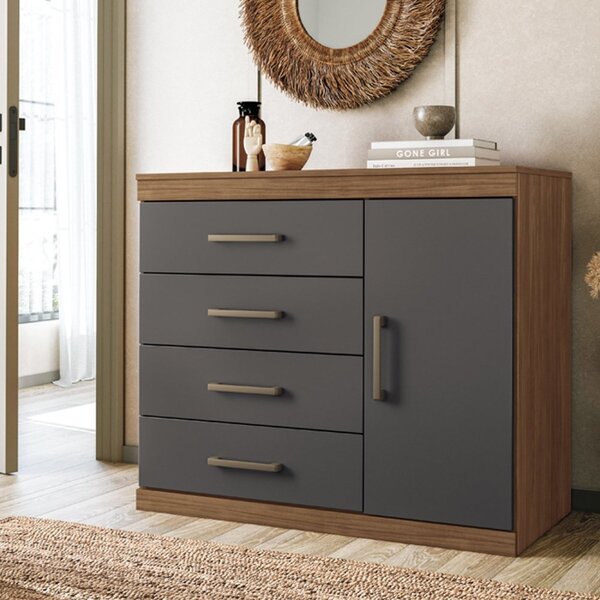 Cômoda Sapateira 1 Porta 4 Gavetas Plus Jatobá/grafite