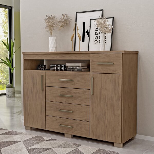 Cômoda Sapateira 2 Porta 5 Gavetas Oslo Mx Móveis Nogal