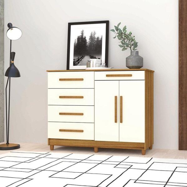 Cômoda Sapateira 2 Portas 4 Gavetas Sírius Canela Champagne