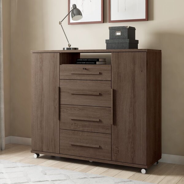 Cômoda Sapateira 2 Portas 4 Gavetas Versátil Nogueira