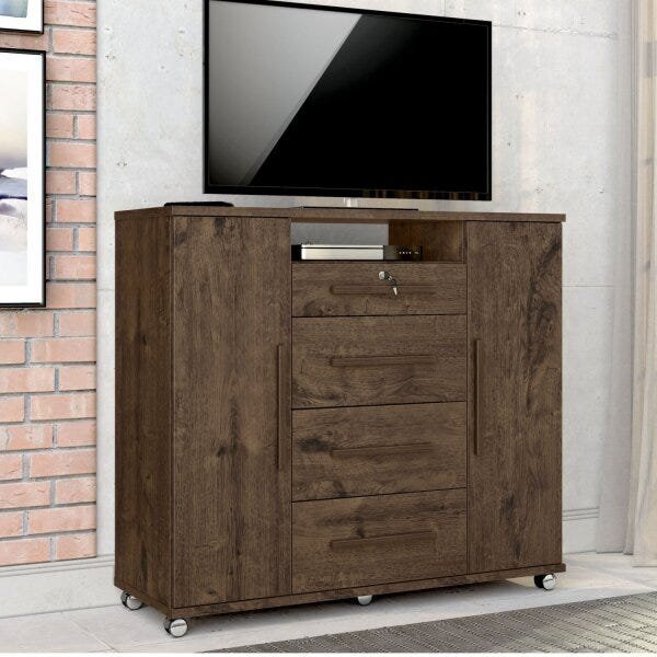 Cômoda Sapateira 2 Portas 4 Gavetas Versátil Zanzini Jacarandá