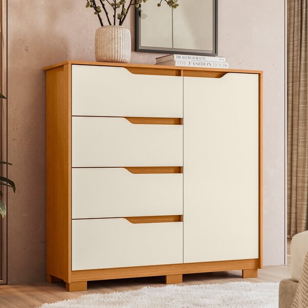 Cômoda Sapateira 4 Gavetas E 1 Porta Sole Cinamomo/off White