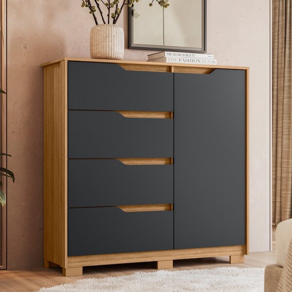 Cômoda Sapateira 4 Gavetas E 1 Porta Sole Nature/titanium