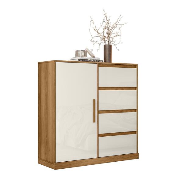 Cômoda Sapateira 4 Gavetas Espaçosas Puxador Mdf Pés Rodízios