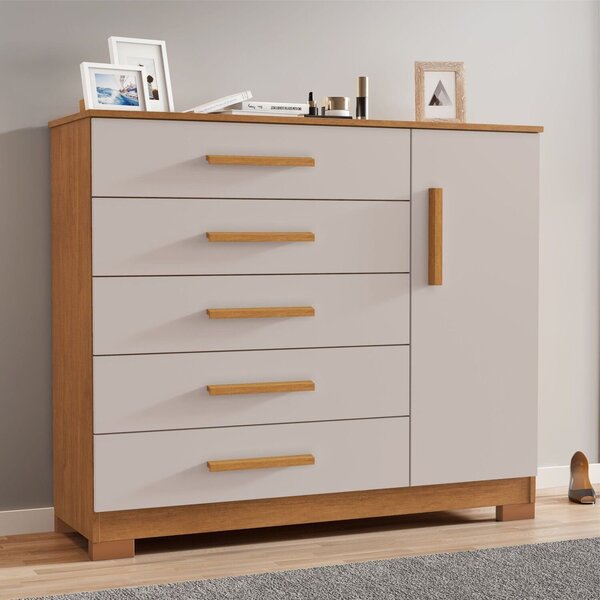 Cômoda Sapateira 5 Gavetas 109cm Pietra Cinamomo / Off White