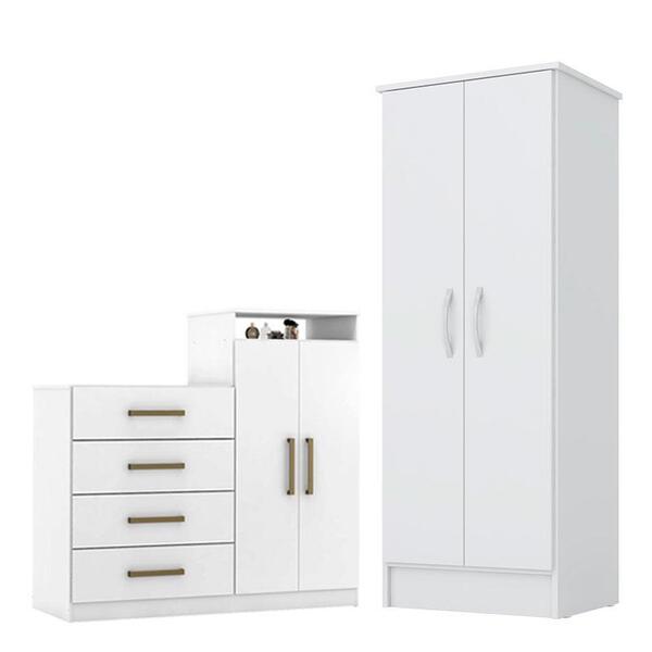 Cômoda Sapateira Áurea E Armário Multiuso Viena Branco – Demó