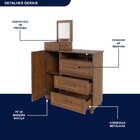 Cômoda Sapateira Com Espelho 1 Porta 3 Gavetas E Porta Jóias