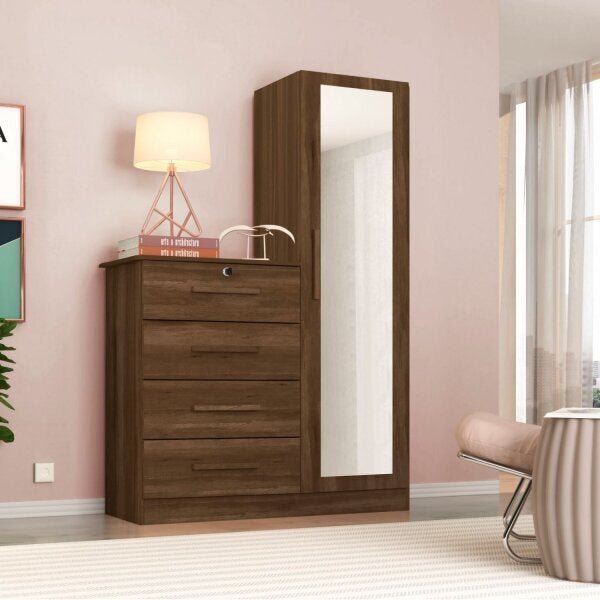 Cômoda Sapateira Com Espelho 4 Gavetas 1 Porta Cancun Espress
