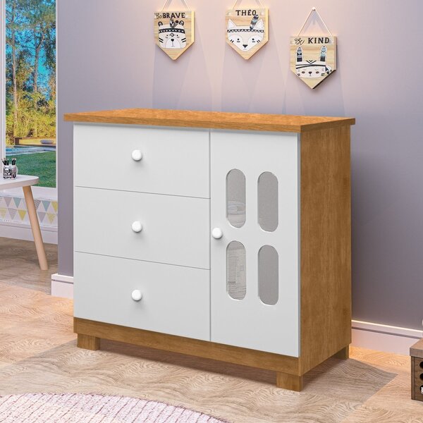 Cômoda Sapateira De Bebê 1 Porta 3 Gavetas Sophie Nature/bran
