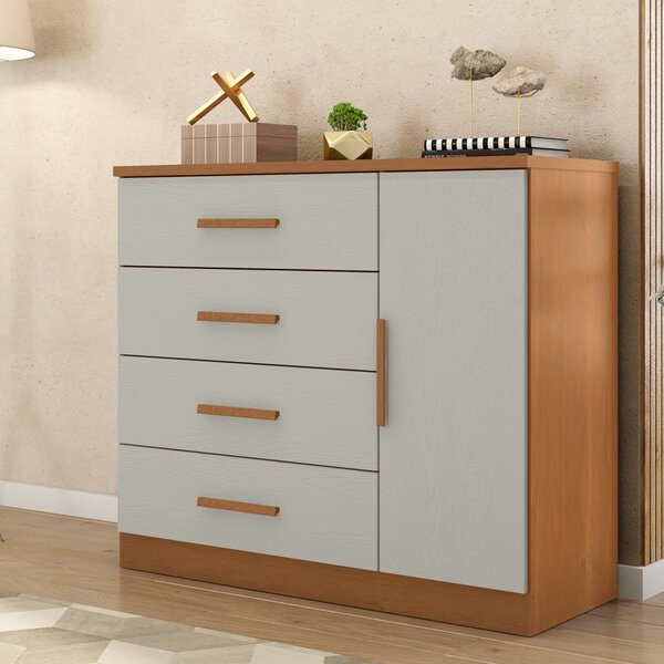 Cômoda Sapateira Genova Plus 1 Porta 4 Gavetas Cinamomo / Are