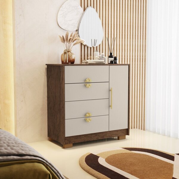 Cômoda Sapateira Ilha Bela 1 Porta 4 Gavetas Imbuia/fendi