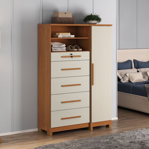 Cômoda Sapateira Imperial Mdp 1 Porta 5 Gavetas Cinamomo / Ar