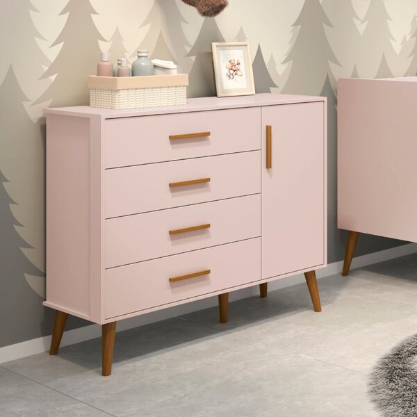 Cômoda Sapateira Infantil 4 Gavetas 1 Porta Isis  Rosa
