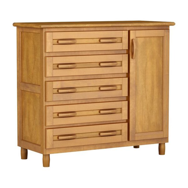 Cômoda Sapateira Mel 5 Gavetas 1 Porta Madeira Maciça Pinus -