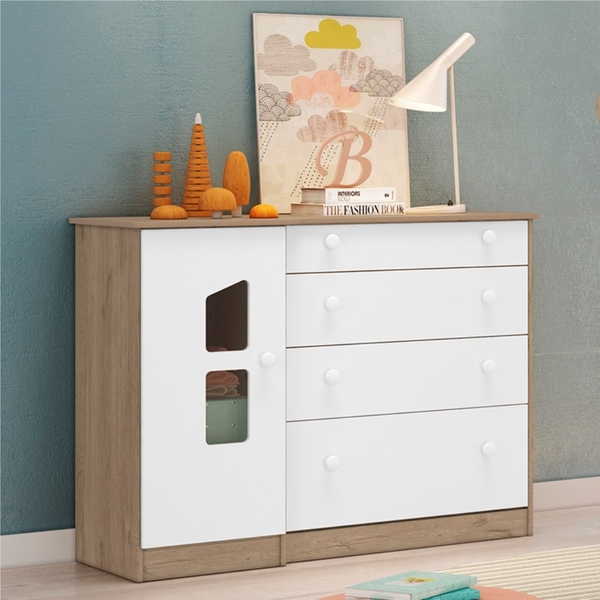 Cômoda Sapateira Minne Carvalho Rústico Branco Com Janela