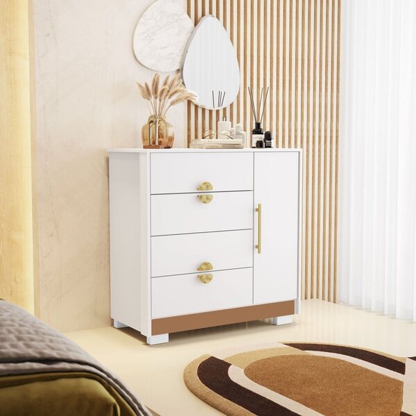 Cômoda Sapateira Para Quarto 4 Gavetas 1 Porta Ilha Bela Bran