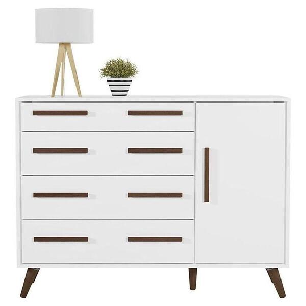 Cômoda Sapateira Retrô 4 Gavetas 1 Porta Branco Brilho