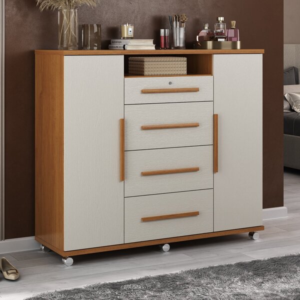 Cômoda Sapateira Versátil 2 Portas 4 Gavetas Cinamomo / Areia