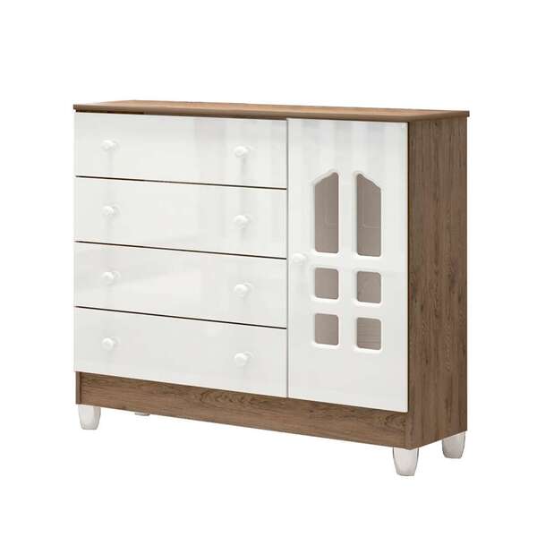 Cômoda Selena 4 Gv Amadeirado E Branco