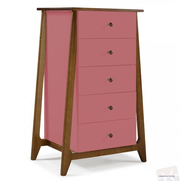 Cômoda Stoka 5 Gavetas - Máxima Nogal/rosa New