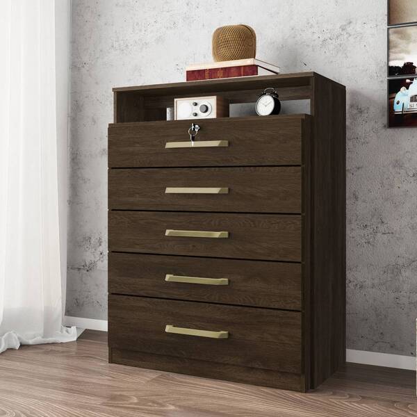 Cômoda Triunfo Com Chave 5 Gavetas Ébano Tana Decor