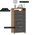 Cômoda Veneza 6 Gavetas Amêndoa Grafite