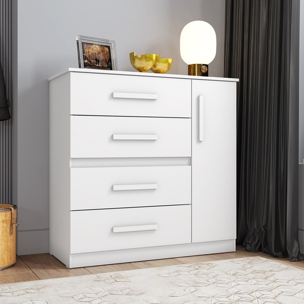 Cômoda Victoria 4 Gavetas 1 Porta Branco - Geval