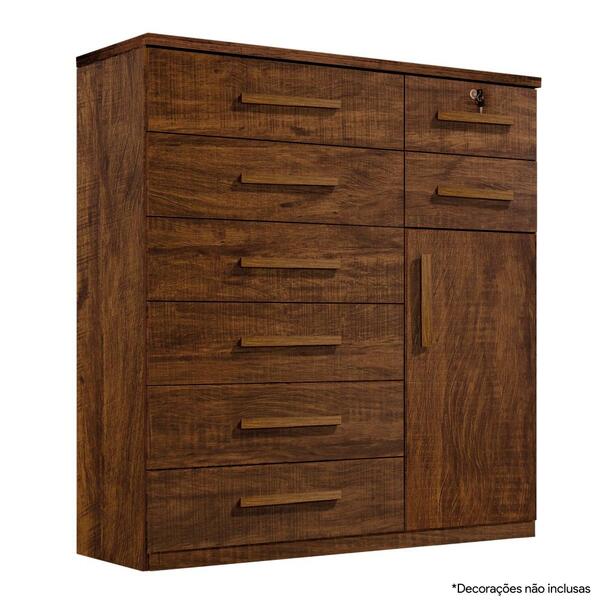 Cômoda Vitoria Plus 1 Porta 8 Gavetas Avelã Ipê