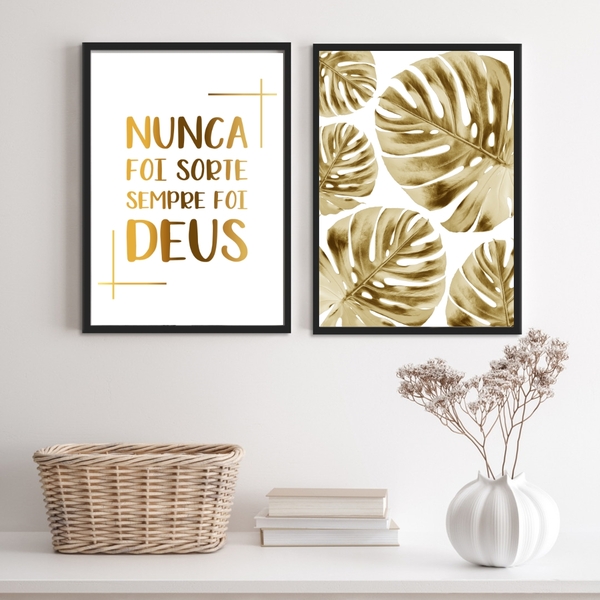 Composição 2 Quadros Nunca Foi Sorte Sempre Foi Deus 33x24cm
