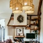 Composição 4 Pendentes De Teto Luminaria Rústica Redonda Fibr