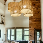 Composição 4 Pendentes De Teto Luminaria Rústica Redonda Fibr