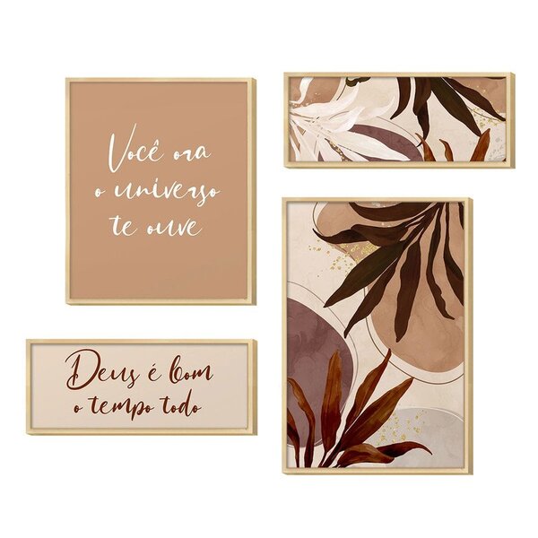 Composição 4 Quadros Frases Fé Abstrado Decorativo
