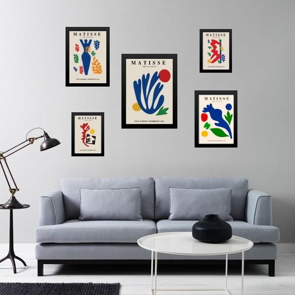 Composição 5 Quadros Abstratos Matisse Moldura Preta