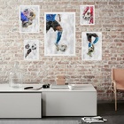 Composição 5 Quadros Aquarela Futebol Moldura:madeira Branca