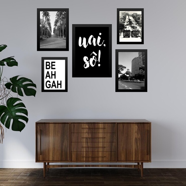 Composição 5 Quadros Cidade De Belo Horizonte Moldura Branca