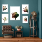 Composição 5 Quadros Flores Claras Modernas - Com Vidro Moldu