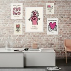 Composição 5 Quadros Keith Haring Rosa - Com Vidro Moldura:ma