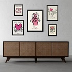 Composição 5 Quadros Keith Haring Rosa Moldura:madeira Preta