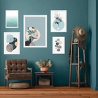 Composição 5 Quadros Modernos Sala Verde Água - Com Vidro Mol