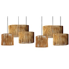 Composição 6 Luminárias Cúpula Pendente Rústica Palha Boho