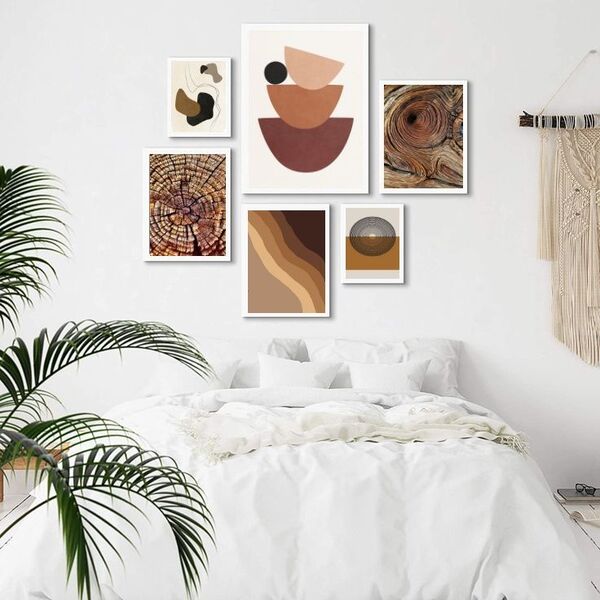 Composição 6 Quadros Abstratos Marrons - Texturas - Com Vidro