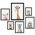 Composição 6 Quadros Animais Bubble Gum - Com Vidro Moldura:m