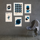 Composição 6 Quadros Artes Bauhaus Azuis E Bege - Com Vidro M