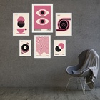 Composição 6 Quadros Artes Bauhaus Rosa E Bege Moldura Preta