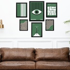 Composição 6 Quadros Artes Bauhaus Verde E Branco - Com Vidro