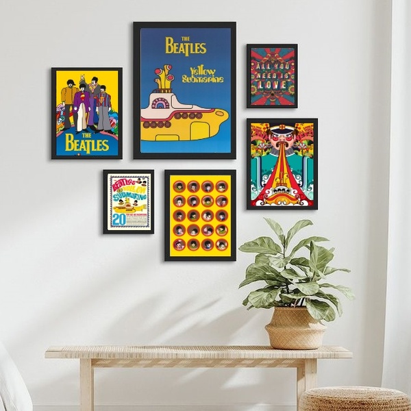 Composição 6 Quadros Beatles - Yellow Submarine - Com Vidro M